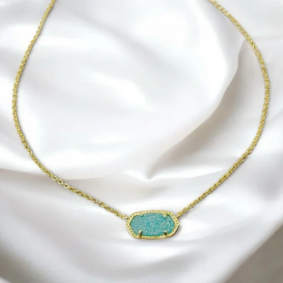 Kendra Scott Elisa Necklace in Teal Druzy Gold Tone - Picture 4 of 7